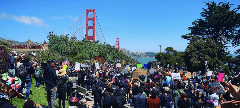 Protesters ready to march across the Golden Gate Bridge.